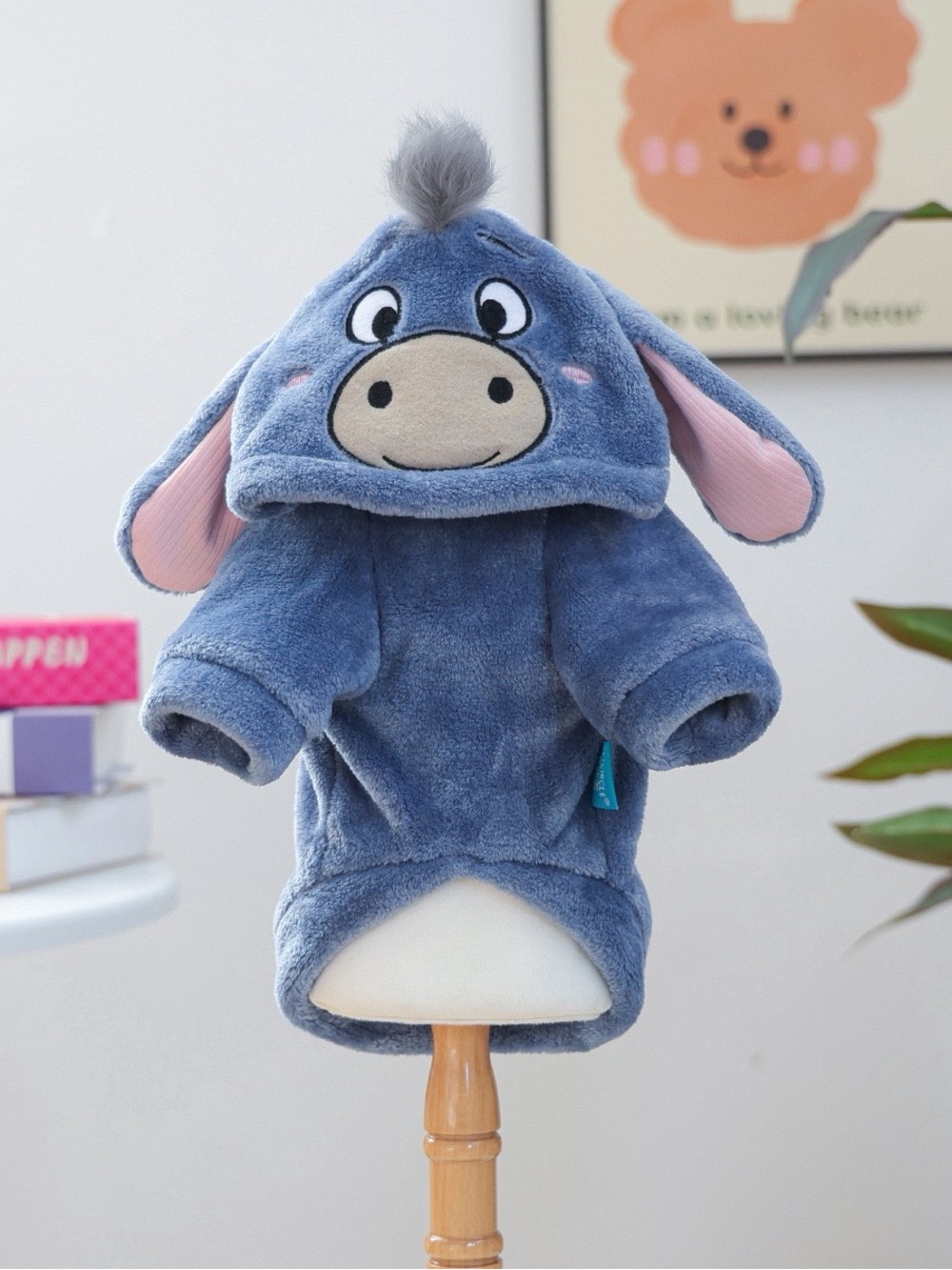 Plush Blue Eeyore-Style Dog Hoodie - Soft Pet Costume/fleece winter dog sweater - Picture 5 of 8
